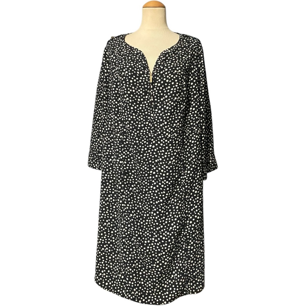 Lane Bryant Polka Dot 3/4 Sleeve Shift Dress Black White Size 20
